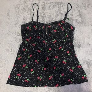 cherry polka dot zip up tank top